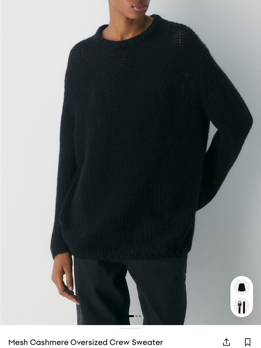Aritzia Mesh Cashmere Oversized Crew Sweater - Black